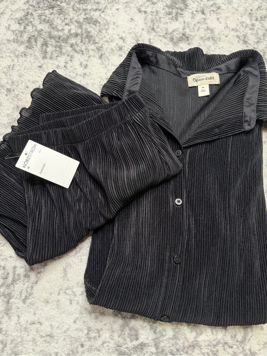 Open Edit Other - OPEN EDIT NORDSTROM Black Plisse Pleat Two Piece Shorts Pajama Set Medium